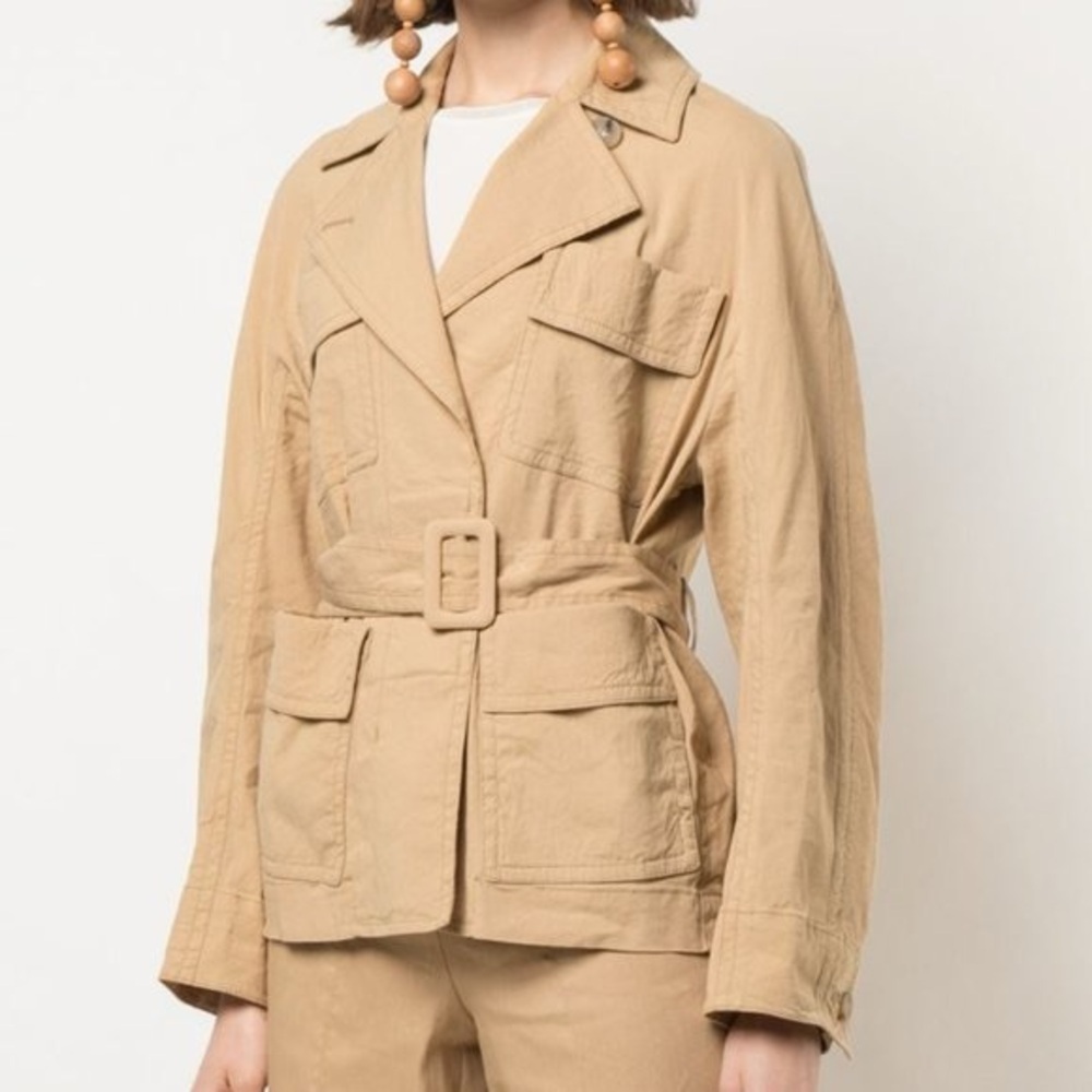 Vince Belted Linen Blend Jacket in Tan Beige Size XXS